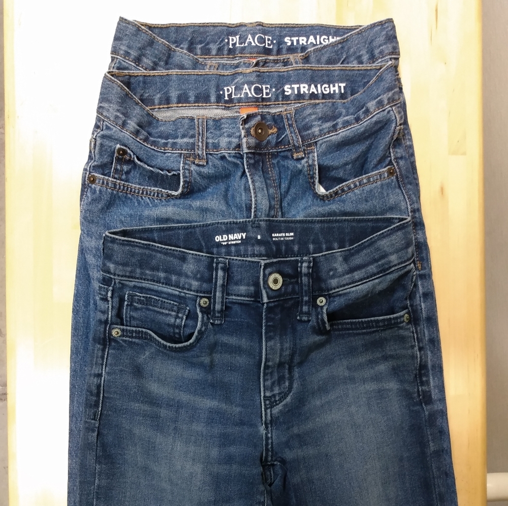Children's place & Old Navy Jeans 3 pairs Sz 8 with Adjustable Waist medium wash